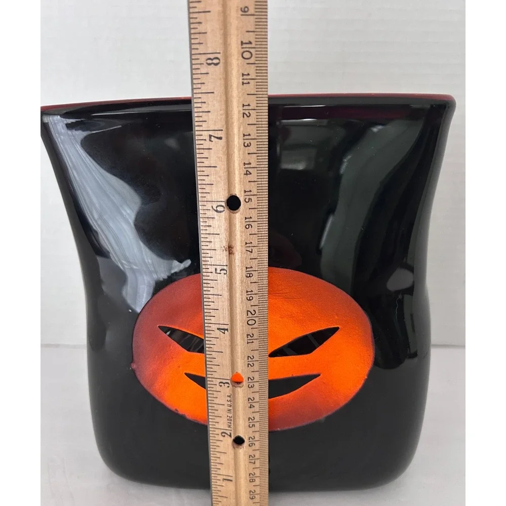 Spooky Oxblood Red Glowing Cut Glass Pumpkin Face Tea Lite Vase Halloween Italy